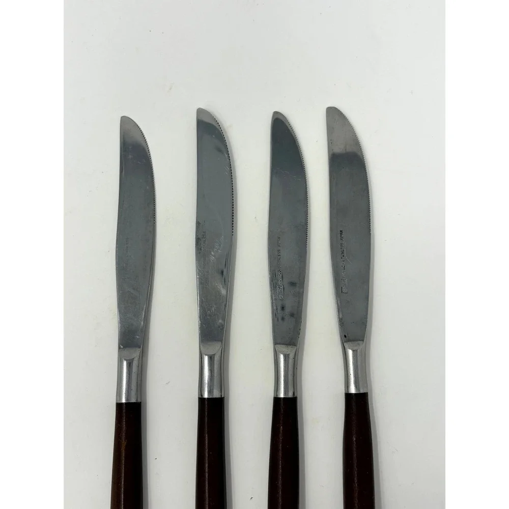 Vintage Ekco Eterna & Epic Knives Set of 4 Wood Handle Japan MCM Flatware